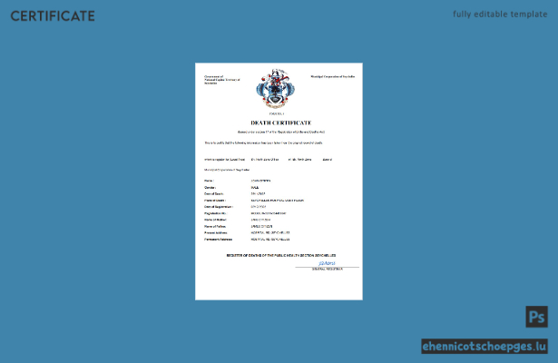 Seychellen Personenstandsurkunde Sterbeurkunde Word- und PDF-Beispielvorschau